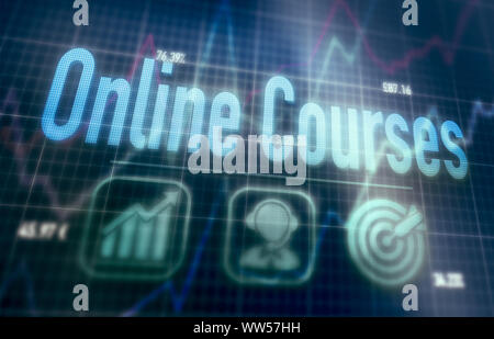 Online Courses concept on a blue dot matrix computer display. Stock Photo
