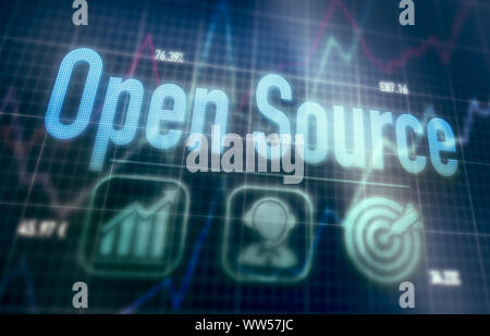 Open Source concept on a blue dot matrix computer display. Stock Photo