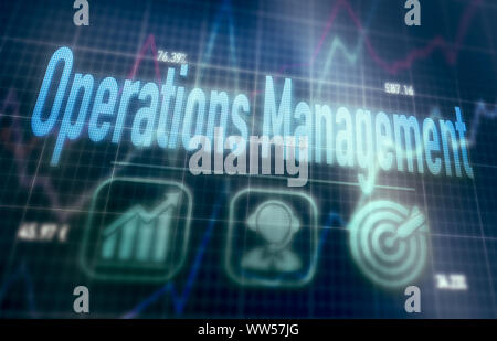 Operations Management concept on a blue dot matrix computer display. Stock Photo