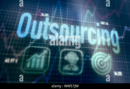 Outsourcing concept on a blue dot matrix computer display. Stock Photo