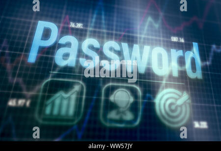 Password concept on a blue dot matrix computer display. Stock Photo