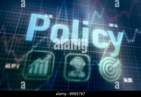 Policy concept on a blue dot matrix computer display. Stock Photo