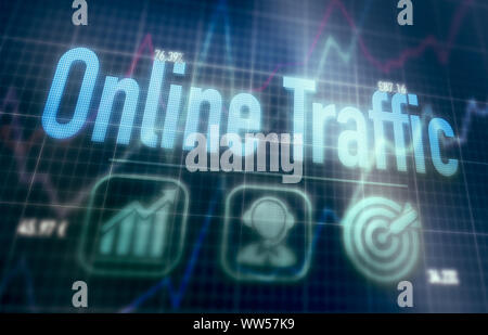 Online Traffic concept on a blue dot matrix computer display. Stock Photo