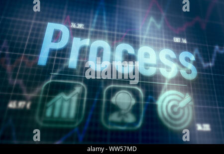 Process concept on a blue dot matrix computer display. Stock Photo