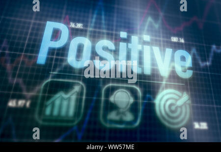 Positive concept on a blue dot matrix computer display. Stock Photo