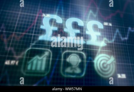 British Pound concept on a blue dot matrix computer display. Stock Photo