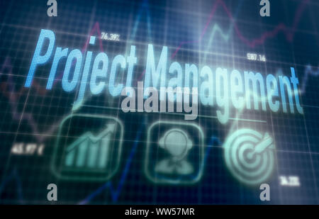 Project Management concept on a blue dot matrix computer display. Stock Photo