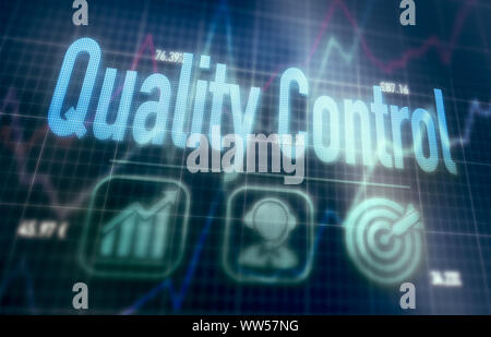Quality Control concept on a blue dot matrix computer display. Stock Photo