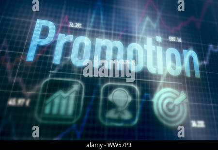 Promotion concept on a blue dot matrix computer display. Stock Photo