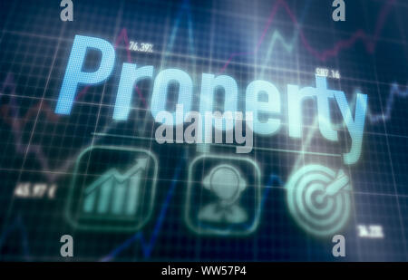 Property concept on a blue dot matrix computer display. Stock Photo
