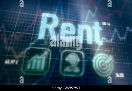 Rent concept on a blue dot matrix computer display. Stock Photo