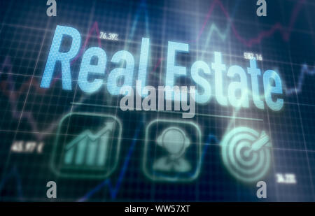 Real Estate concept on a blue dot matrix computer display. Stock Photo