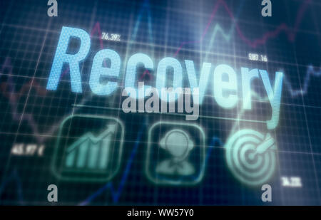Recovery concept on a blue dot matrix computer display. Stock Photo