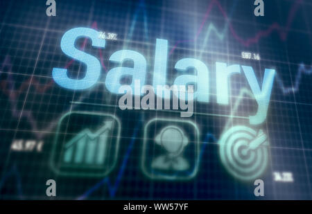 Salary concept on a blue dot matrix computer display. Stock Photo