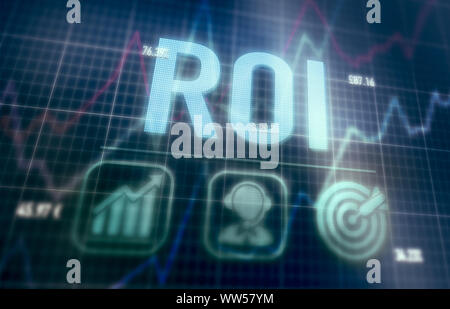 Return on Investment concept on a blue dot matrix computer display. Stock Photo