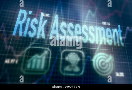 Risk Assessment concept on a blue dot matrix computer display. Stock Photo