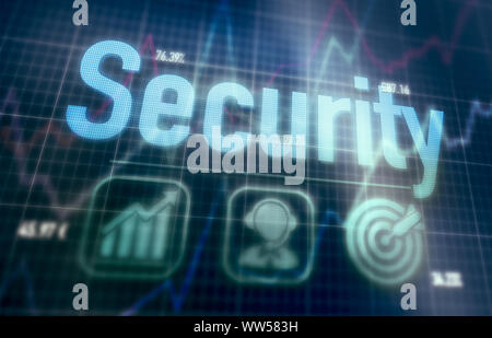 Security concept on a blue dot matrix computer display. Stock Photo