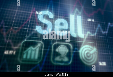 Sell concept on a blue dot matrix computer display. Stock Photo