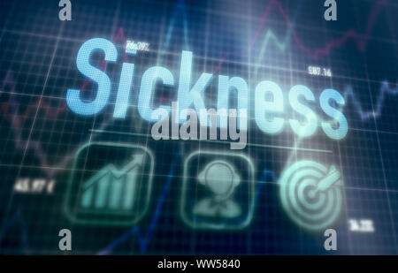 Sickness concept on a blue dot matrix computer display. Stock Photo