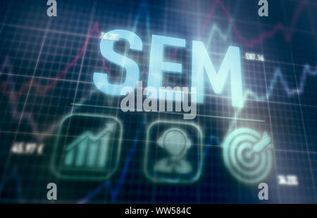 SEM concept on a blue dot matrix computer display. Stock Photo