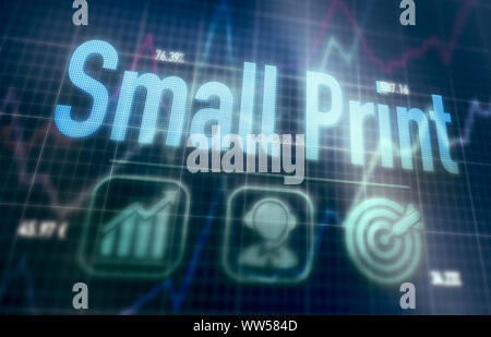 Small Print concept on a blue dot matrix computer display. Stock Photo
