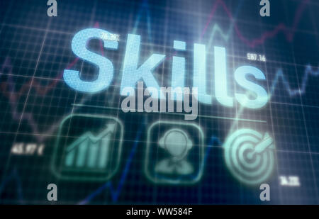 Skills concept on a blue dot matrix computer display. Stock Photo