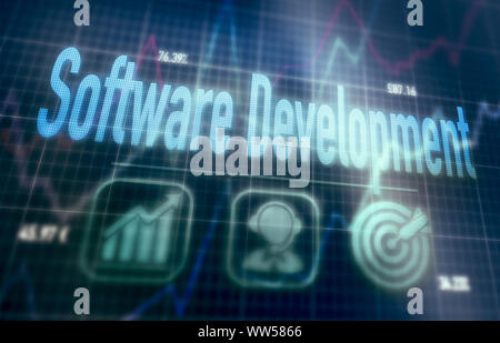 Software Development concept on a blue dot matrix computer display. Stock Photo