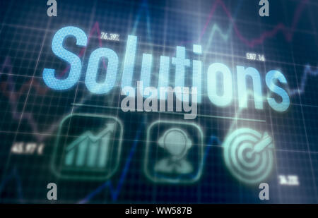 Solutions concept on a blue dot matrix computer display. Stock Photo