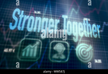 Stronger Together concept on a blue dot matrix computer display. Stock Photo