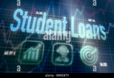 Student Loans concept on a blue dot matrix computer display. Stock Photo