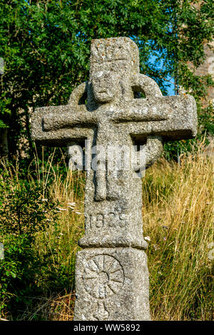 Historic stone cross, Auvers, Haute-Loire department, Auvergne-Rhone-Alpes, France, Europe Stock Photo