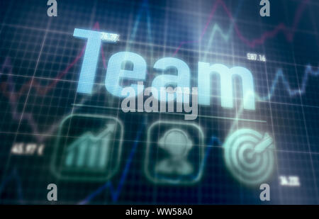 Team concept on a blue dot matrix computer display. Stock Photo