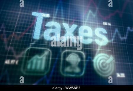 Taxes concept on a blue dot matrix computer display. Stock Photo