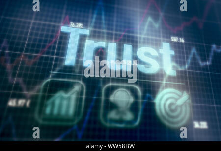 Trust concept on a blue dot matrix computer display. Stock Photo