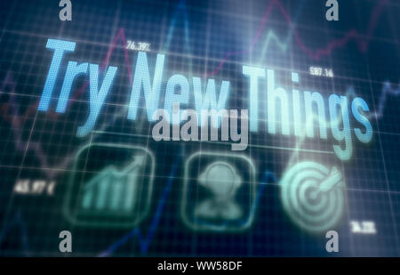 Try New Things concept on a blue dot matrix computer display. Stock Photo