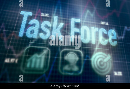 Task Force concept on a blue dot matrix computer display. Stock Photo