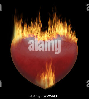 Red Flame heart  isolated on the black background Stock Photo