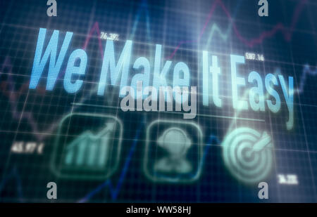 We Make It Easy concept on a blue dot matrix computer display. Stock Photo