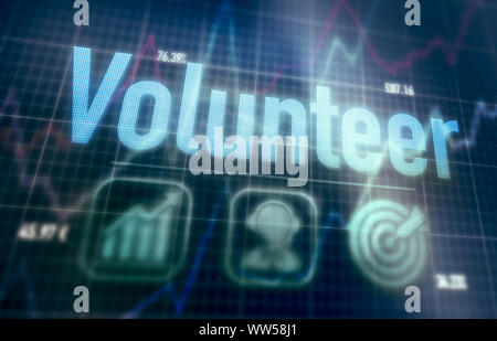 Volunteer concept on a blue dot matrix computer display. Stock Photo