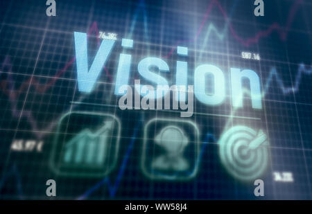Vision concept on a blue dot matrix computer display. Stock Photo