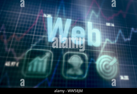 Web concept on a blue dot matrix computer display. Stock Photo
