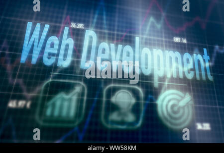 Web Development concept on a blue dot matrix computer display. Stock Photo