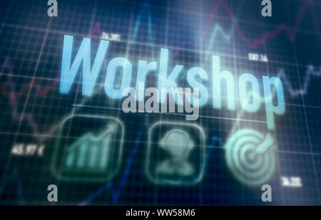 Workshop concept on a blue dot matrix computer display. Stock Photo
