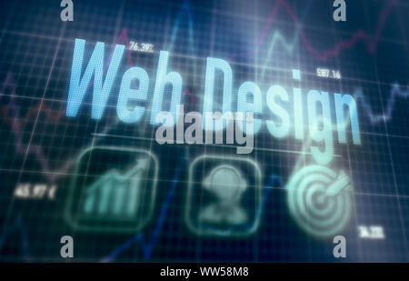 Web Design concept on a blue dot matrix computer display. Stock Photo