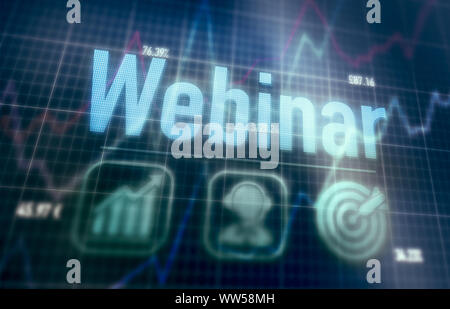 Webinar concept on a blue dot matrix computer display. Stock Photo
