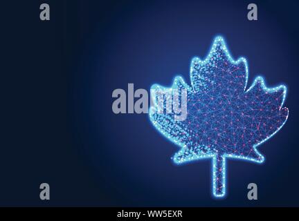 Canadian Maple Leaf, Abstract Low poly Designs, from line and dot wireframe, Vector Illustration Stock Vector