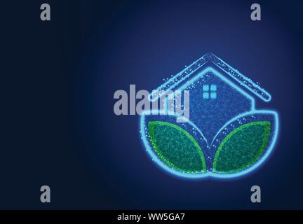 Eco House, Abstract Low poly Designs, from line and dot wireframe, Vector Illustration Stock Vector