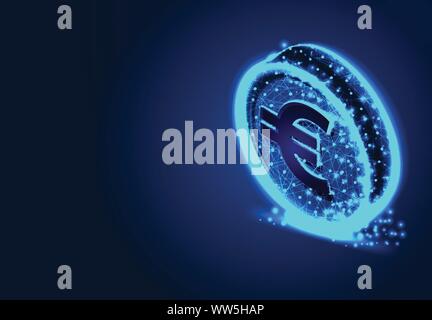 Euro coin, Business finance, Abstract Low poly Designs, from line and dot wireframe, Vector Illustration Stock Vector