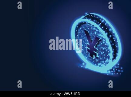 Yen coin, Business finance, Abstract Low poly Designs, from line and dot wireframe, Vector Illustration Stock Vector
