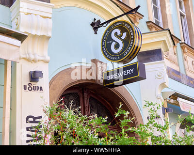 PRAGUE, CZECH REPUBLIC - MAY 16, 2017: Brewery in the old town of Prague in the Czech Republic. Stock Photo